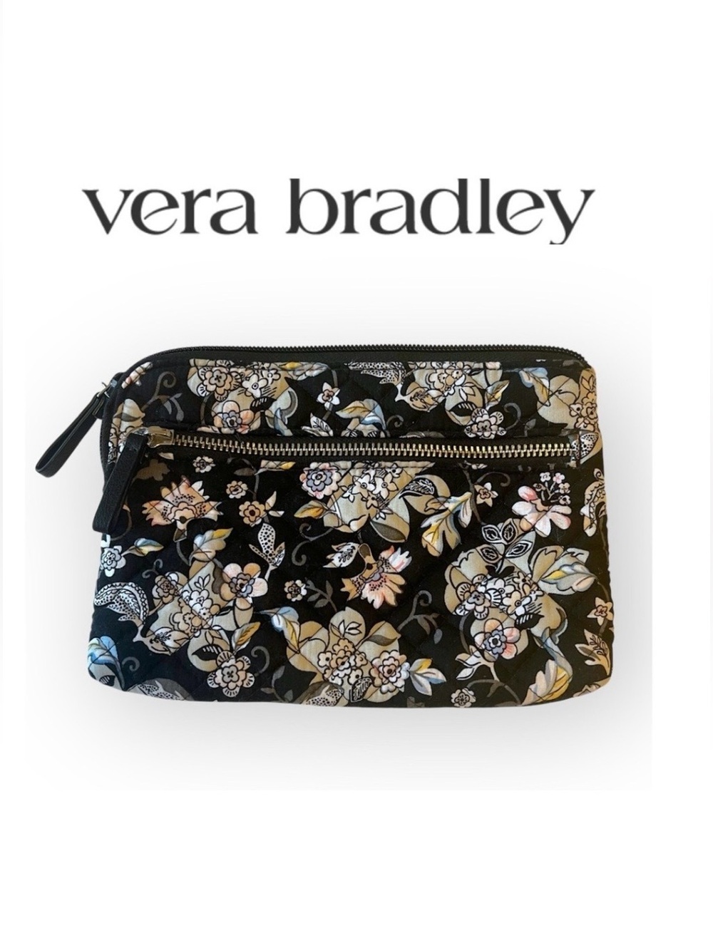 Vera Bradley quilted zippered wallet, floral print 8.5”x5.5”